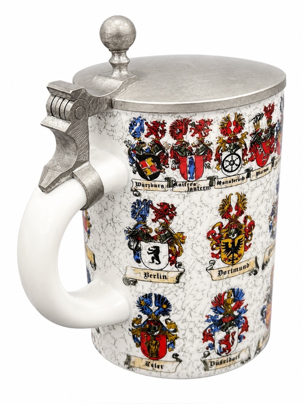 Vintage German Cities & Coat of Arms Beer Stein with Pewter Lid